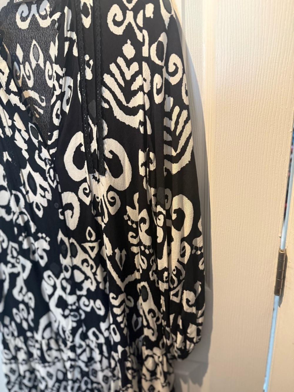 ZARA Black White Print Ruffle Hem Tunic Mini Dress Womens Size M - Picture 5 of 8